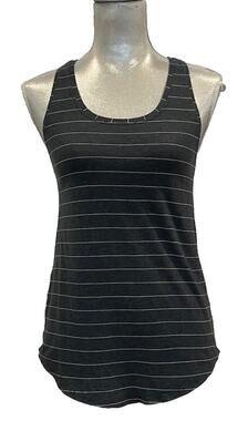 Lululemon Dark Gray & White Striped Love Tank, Pleated In Pima Cotton, Size 4/6